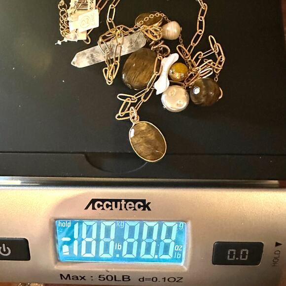 NWT 2 Chic Necklace 18K Gold Plated 2Chic Pendant Brown stone Multilayer Western - Picture 7 of 9